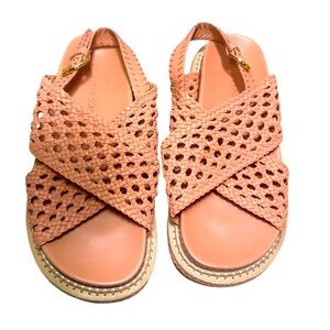 Ulla Johnson Peach Woven Leather Slingback Sandals